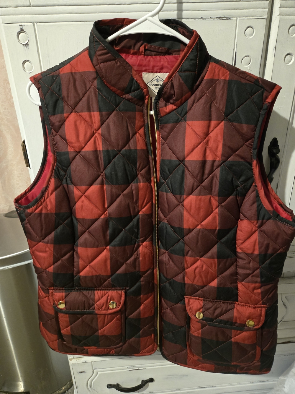 St. John's Bay Red and Black Quilted Plaid Vest